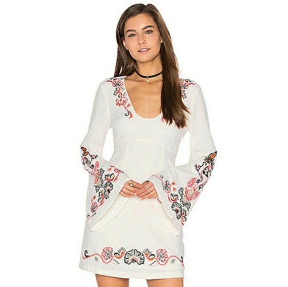 Free People Dresses & Skirts - Free People Holiday Folk Dress Embroidered Plunge